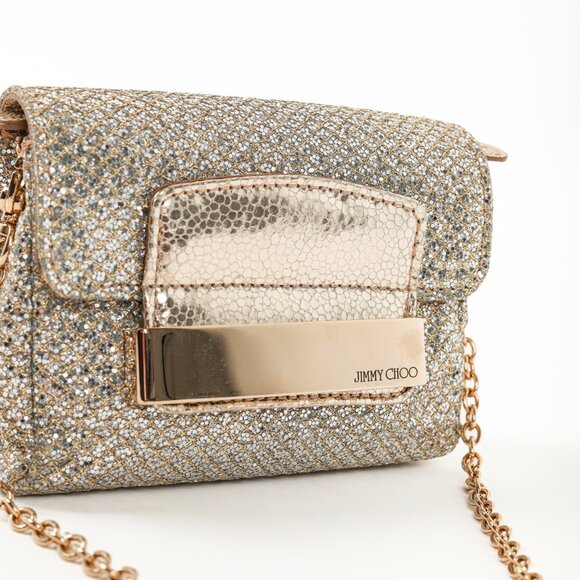 Jimmy Choo Caro Champagne Glitter Fabric Clutch - Picture 8 of 11
